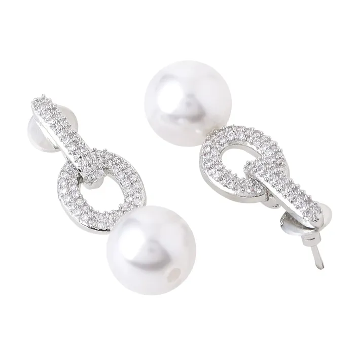Yellow Chimes Earrings Yellow Chimes Earrings for Women and Girls Traditional White American Diamond Drop Earrings Silver Toned Pearl Drop Earrings Birthday Gift for girls and women Anniversary Gift for Wife