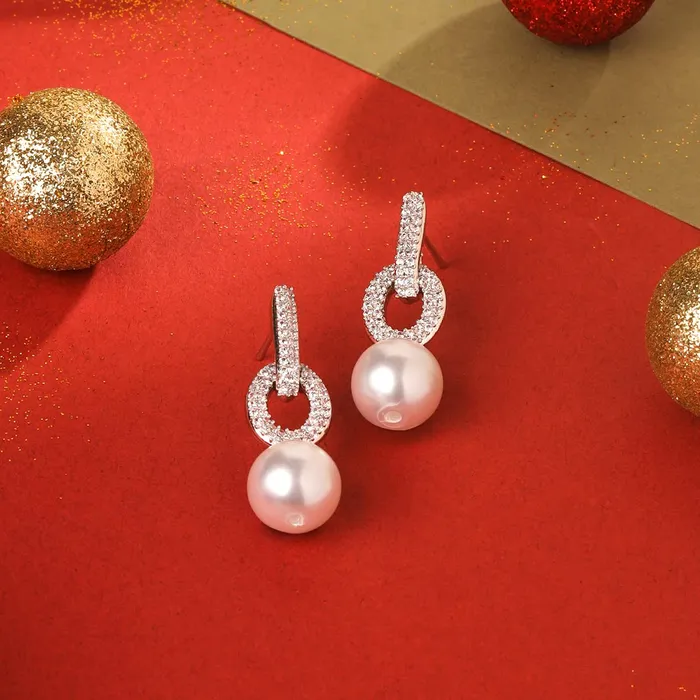 Yellow Chimes Earrings Yellow Chimes Earrings for Women and Girls Traditional White American Diamond Drop Earrings Silver Toned Pearl Drop Earrings Birthday Gift for girls and women Anniversary Gift for Wife