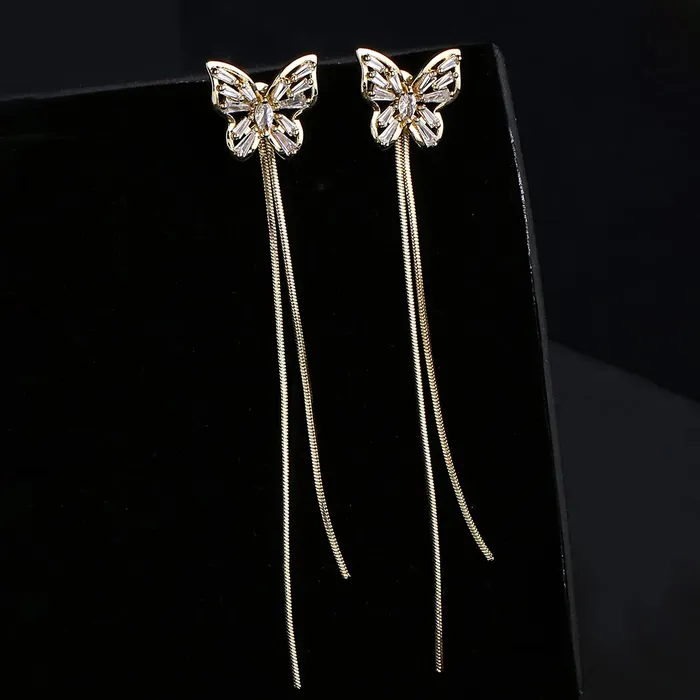 Yellow Chimes Necklaces Yellow Chimes Earrings For Women Gold Tone Butterfly Stud Long Tassel Chain Drop Dangle Earrings For Women and Girls