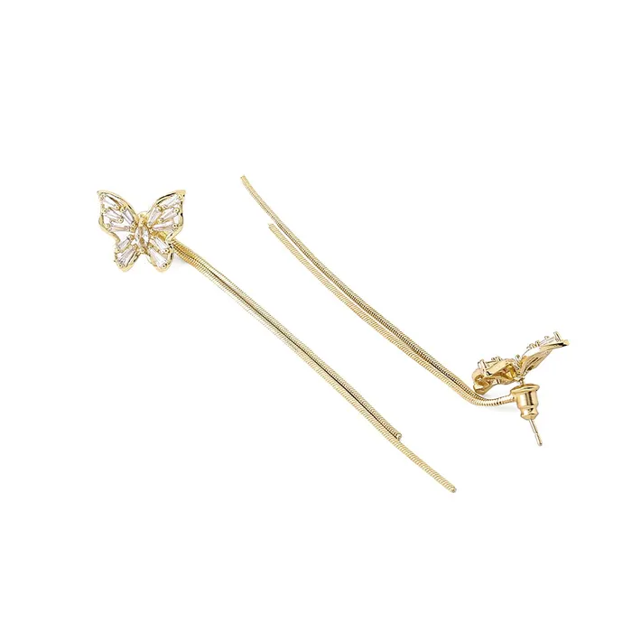 Yellow Chimes Necklaces Yellow Chimes Earrings For Women Gold Tone Butterfly Stud Long Tassel Chain Drop Dangle Earrings For Women and Girls
