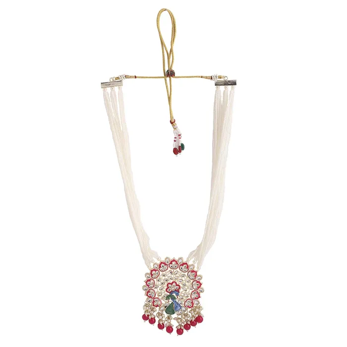 Yellow Chimes Necklaces Yellow Chimes Jewellery Set for Women and Girls Kundan Necklace Set Gold Plated Kundan Studded Peacock Designed Meenakari Touch Beads Beaded Necklace Set Anniversary Gift for Wife