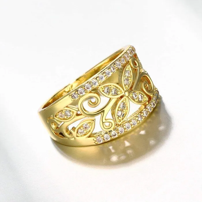 Yellow Chimes Necklaces Yellow Chimes Rings for Women Elegant Stylish Gold Plated Floral Designed Crystal from Austrain Collection Rings for Women and Girls