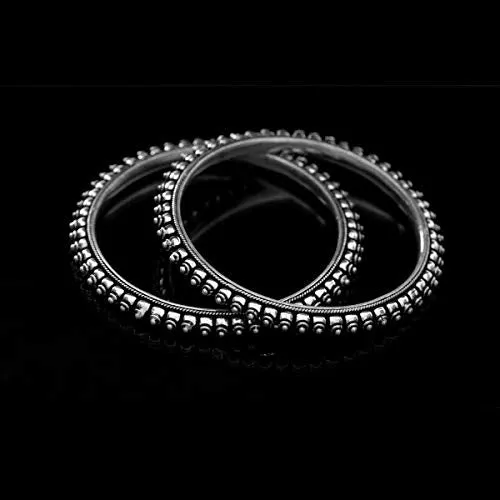 Yellow Chimes Oxidised Bangles for Women Silver Oxidised Bangles Traditional Rajwada Style Silver Bangles Set for Women and Girls Yellow Chimes Rings