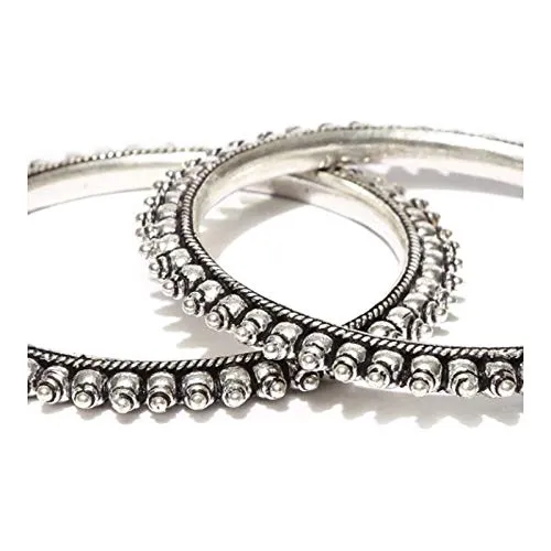 Yellow Chimes Oxidised Bangles for Women Silver Oxidised Bangles Traditional Rajwada Style Silver Bangles Set for Women and Girls Yellow Chimes Rings