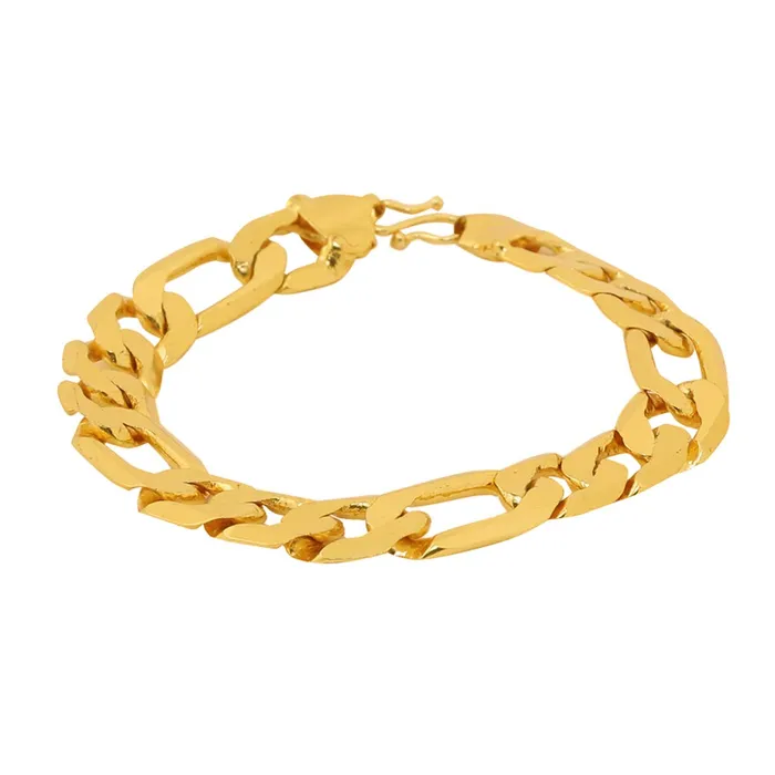 Yellow Chimes Stylish 18K Gold Plated Thick Broad Figaro Wrist Chain Link Bracelet for Men And Boys Yellow Chimes Necklaces