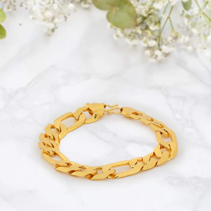 Yellow Chimes Stylish 18K Gold Plated Thick Broad Figaro Wrist Chain Link Bracelet for Men And Boys Yellow Chimes Necklaces