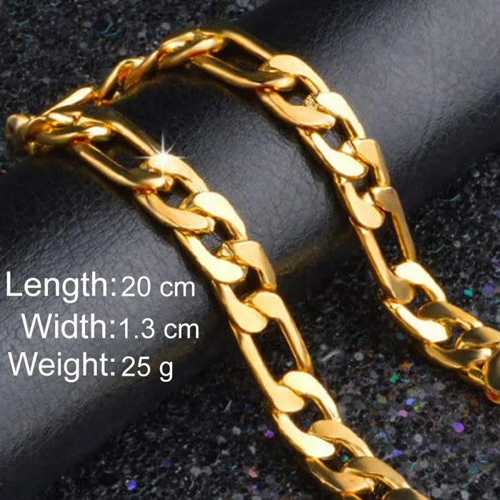 Yellow Chimes Stylish 18K Gold Plated Thick Broad Figaro Wrist Chain Link Bracelet for Men And Boys Yellow Chimes Necklaces