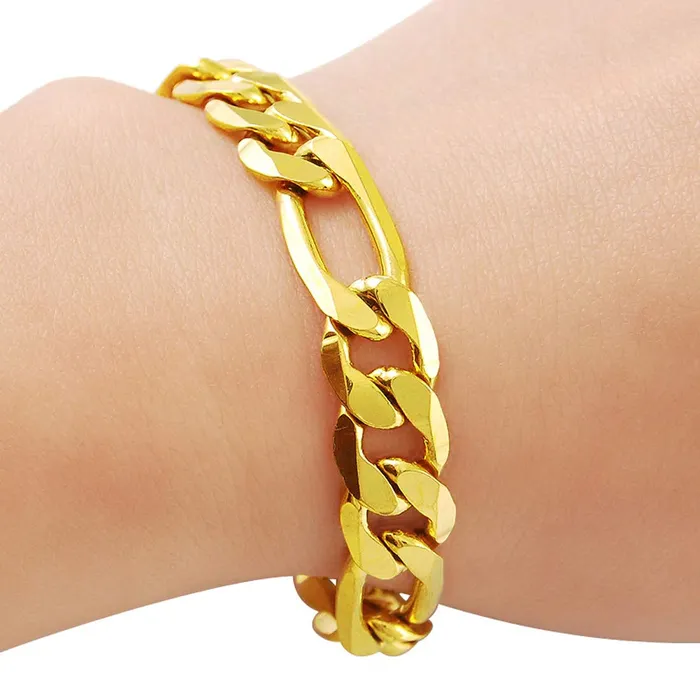 Yellow Chimes Stylish 18K Gold Plated Thick Broad Figaro Wrist Chain Link Bracelet for Men And Boys Yellow Chimes Necklaces