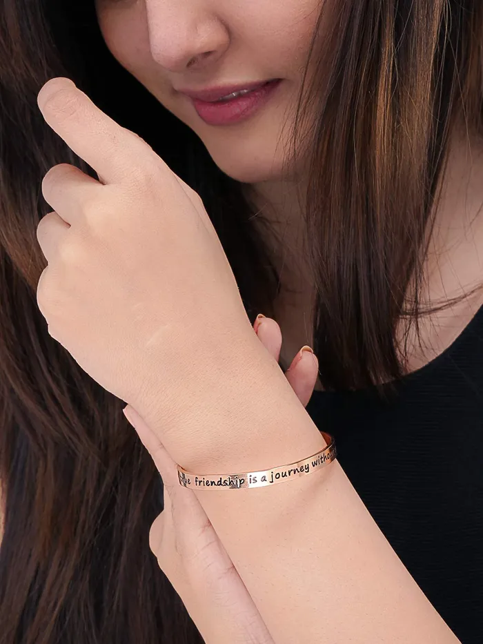 Yellow Chimes True friendship Inspirational Gifts Message Engraved Mirror Polish Stainless Steel Karma Band Kada Bracelet for Women and Girls Yellow Chimes Necklaces