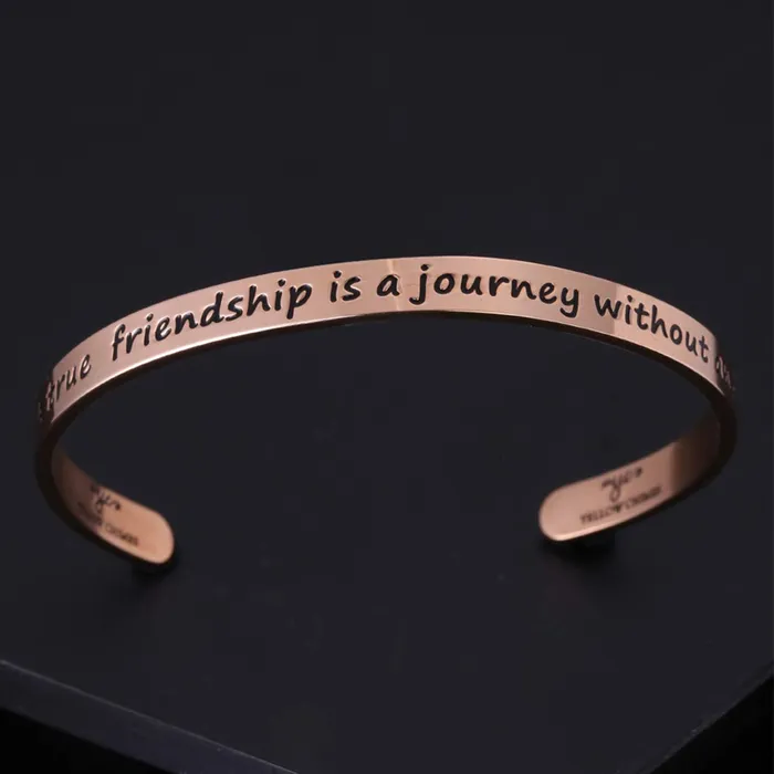 Yellow Chimes True friendship Inspirational Gifts Message Engraved Mirror Polish Stainless Steel Karma Band Kada Bracelet for Women and Girls Yellow Chimes Necklaces