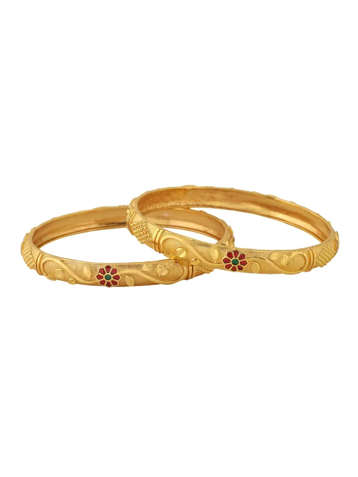 Yellow Chimes Yellow Chimes Bangles for Women Gold Toned Floral Designed Meenakari Touch Traditional Bangles for Women and Girls Earrings