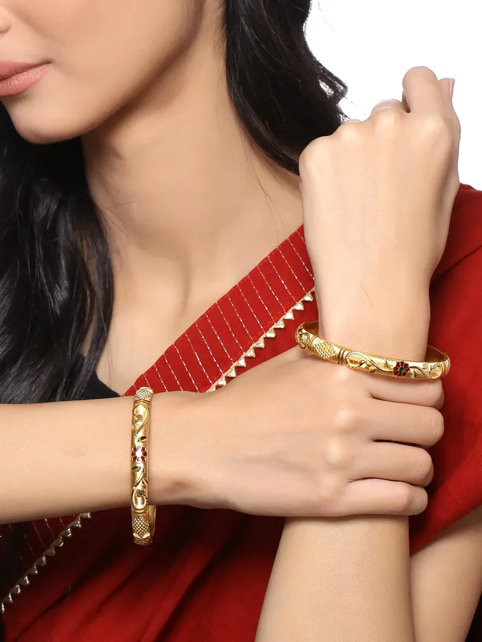 Yellow Chimes Yellow Chimes Bangles for Women Gold Toned Floral Designed Meenakari Touch Traditional Bangles for Women and Girls Earrings