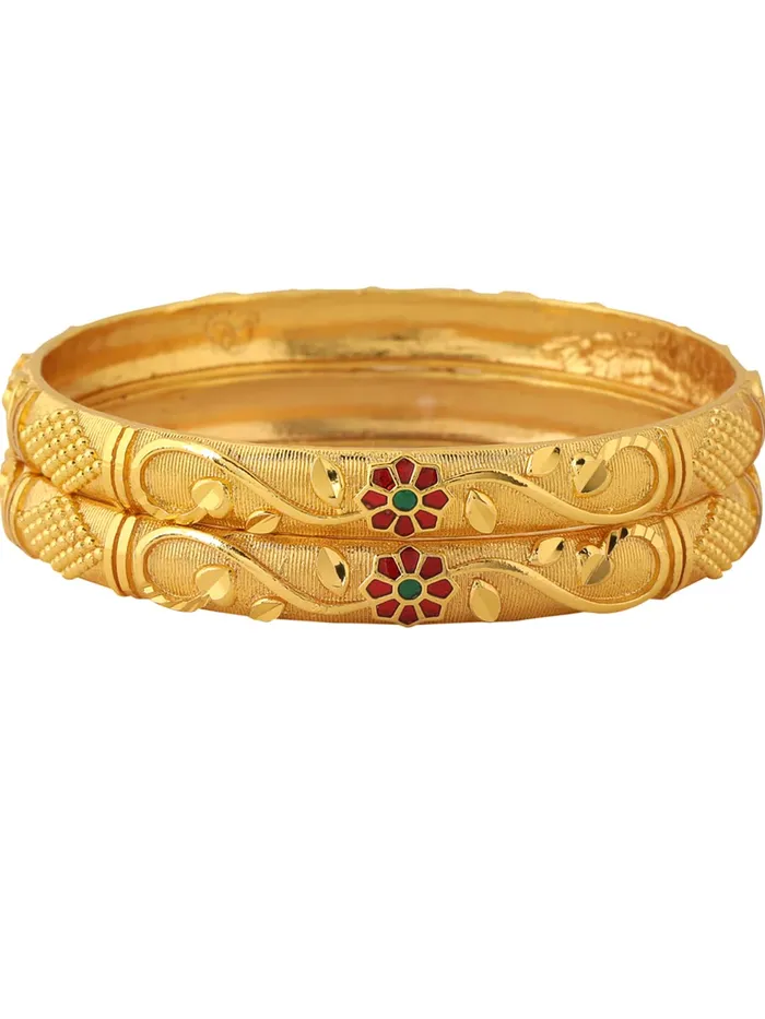 Yellow Chimes Yellow Chimes Bangles for Women Gold Toned Floral Designed Meenakari Touch Traditional Bangles for Women and Girls Earrings