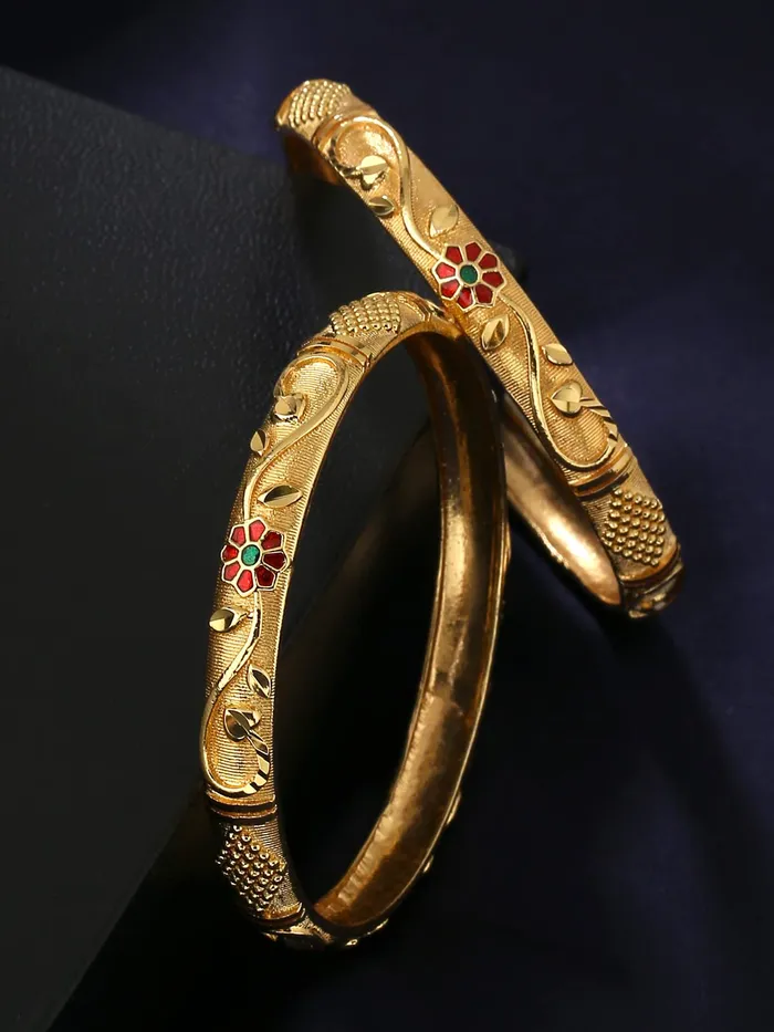 Yellow Chimes Yellow Chimes Bangles for Women Gold Toned Floral Designed Meenakari Touch Traditional Bangles for Women and Girls Earrings