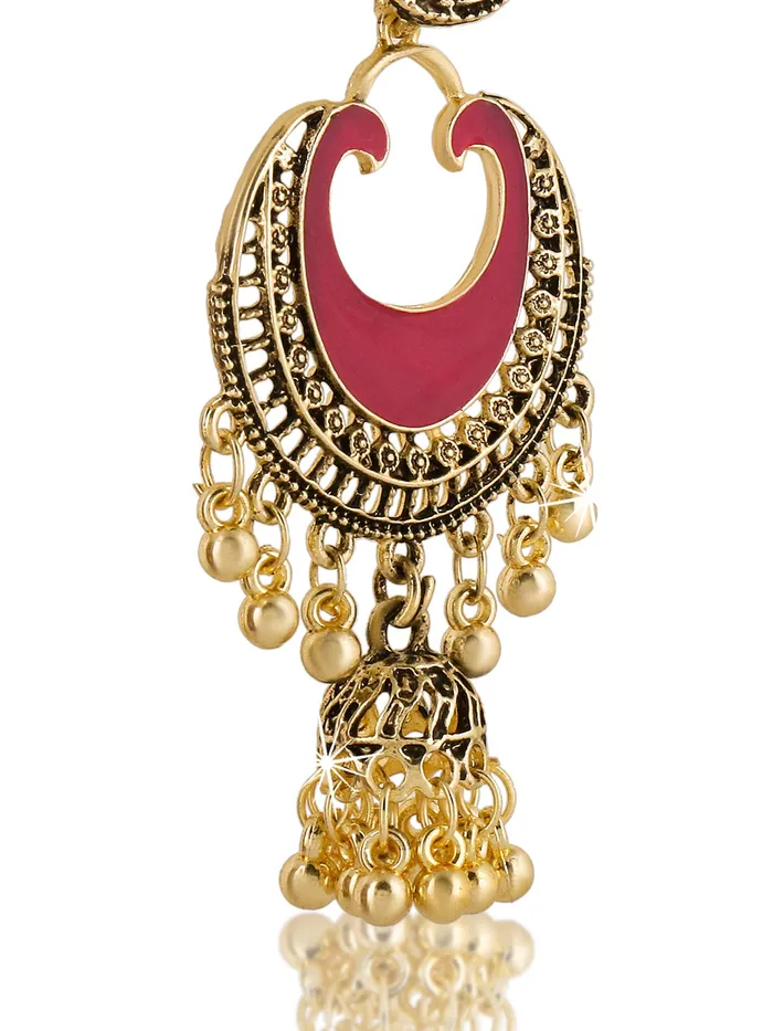 Yellow Chimes Yellow Chimes German Silver Oxidized Combo Of 2 Pair Ethnic Celebrity Choice Meenakari Touch Designer Chandbali Traditional JhumkaJhumki Earrings for Women Rings