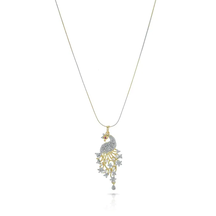 Yellow Chimes Yellow Chimes Sparkling ADAmerican Diamond Latest Fashion Elegant Peacock Shaped Dual Tone Jewellery Pendant Set with Earrings For Women Girls Earrings