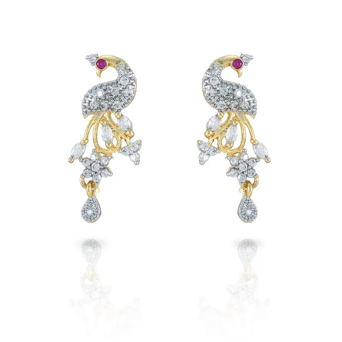 Yellow Chimes Yellow Chimes Sparkling ADAmerican Diamond Latest Fashion Elegant Peacock Shaped Dual Tone Jewellery Pendant Set with Earrings For Women Girls Earrings