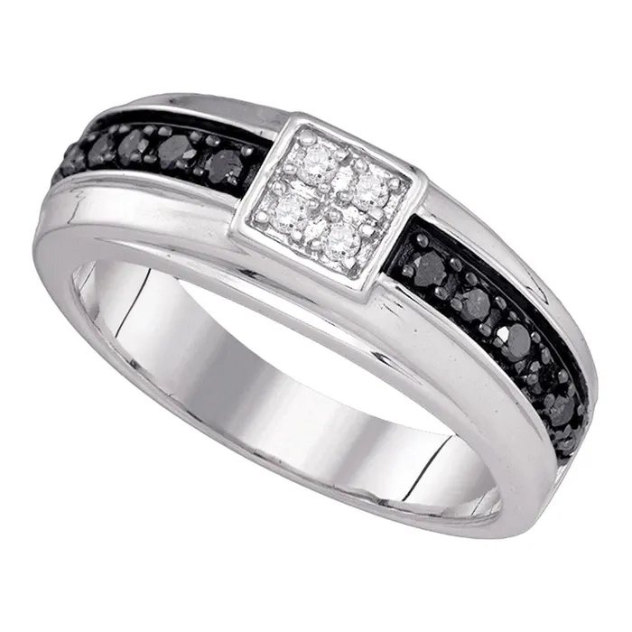 10k White Gold Mens Black Color Enhanced Diamond Wedding Anniversary Band Ring 38 Cttw mayamila Rings