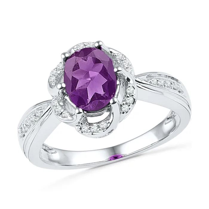 10kt White Gold Womens Oval LabCreated Amethyst Solitaire Diamondaccent Ring 134 Cttw mayamila Rings 10kt White Gold Womens Oval LabCreated Amethyst Solitaire Diamondaccent Ring 134 Cttw mayamila Rings