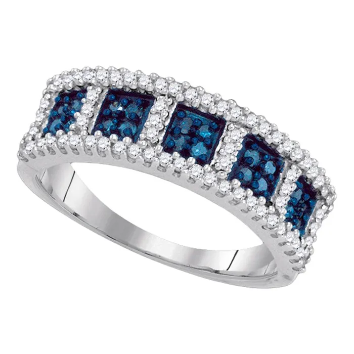 10kt White Gold Womens Round Blue Color Enhanced Diamond Band Ring 38 Cttw mayamila Rings 10kt White Gold Womens Round Blue Color Enhanced Diamond Band Ring 38 Cttw mayamila Rings