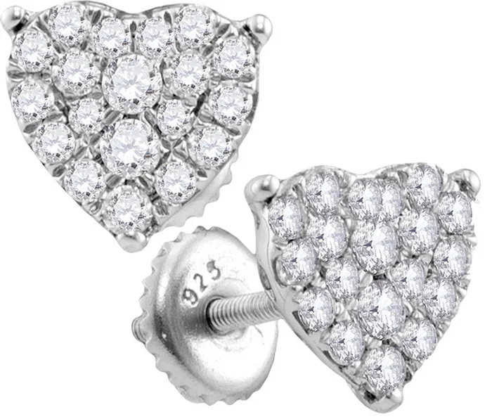 10kt White Gold Womens Round Diamond Heart Cluster Screwback Stud Earrings 34 Cttw mayamila Earrings 10kt White Gold Womens Round Diamond Heart Cluster Screwback Stud Earrings 34 Cttw mayamila Earrings