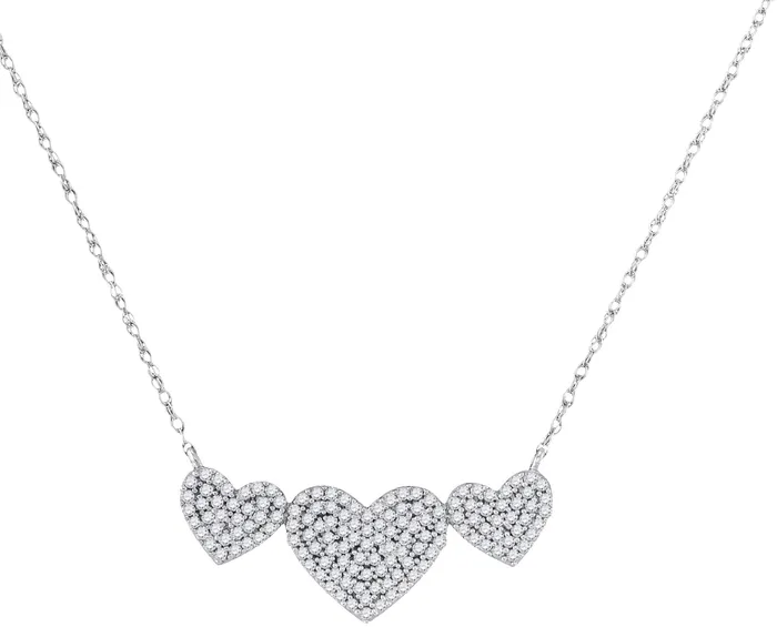 10kt White Gold Womens Round Diamond Triple Heart Cluster Pendant Necklace 38 Cttw mayamila Necklaces
