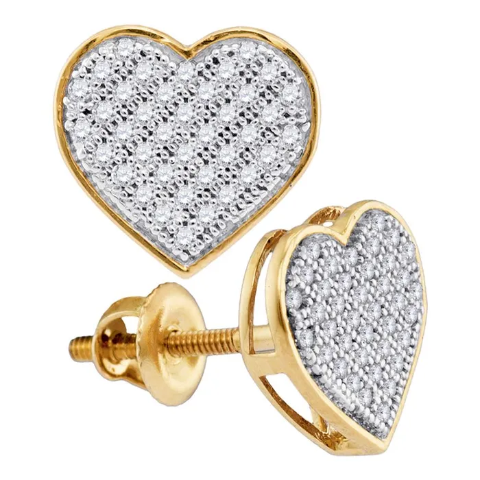 10kt Yellow Gold Womens Round Diamond Heart Cluster Screwback Earrings 15 Cttw mayamila Earrings 10kt Yellow Gold Womens Round Diamond Heart Cluster Screwback Earrings 15 Cttw mayamila Earrings