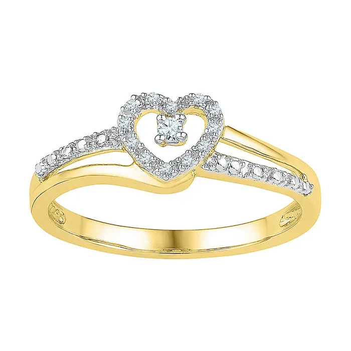 10kt Yellow Gold Womens Round Diamond Heart Love Promise Bridal Ring 120 Cttw mayamila Rings