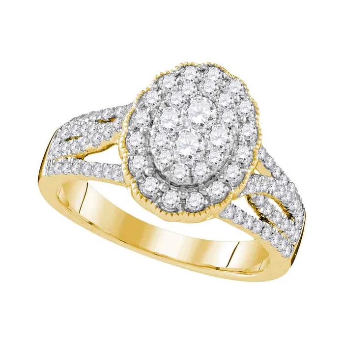 10kt Yellow Gold Womens Round Diamond Oval Halo Cluster Bridal Wedding Engagement Ring 100 Cttw mayamila Rings