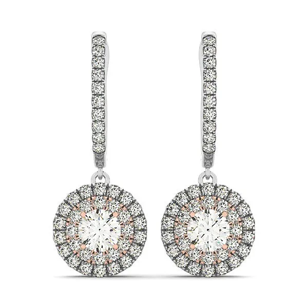 14k White And Rose Gold Drop Diamond Earrings with a Halo Design 34 cttw MayaMila Earrings 14k White And Rose Gold Drop Diamond Earrings with a Halo Design 34 cttw MayaMila Earrings