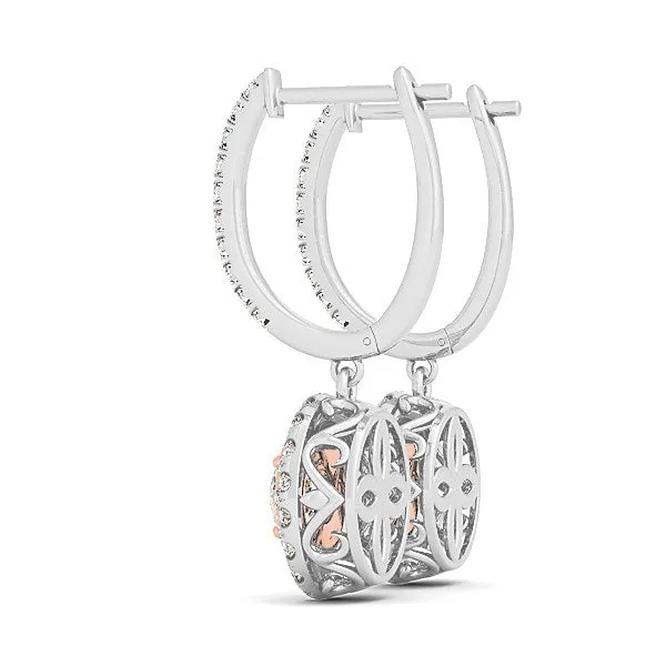 14k White And Rose Gold Drop Diamond Earrings with a Halo Design 34 cttw MayaMila Earrings