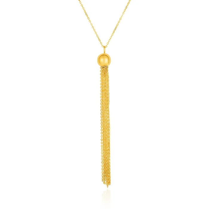 14k Yellow Gold Ball and MultiStrand Tassel Necklace MayaMila Necklaces