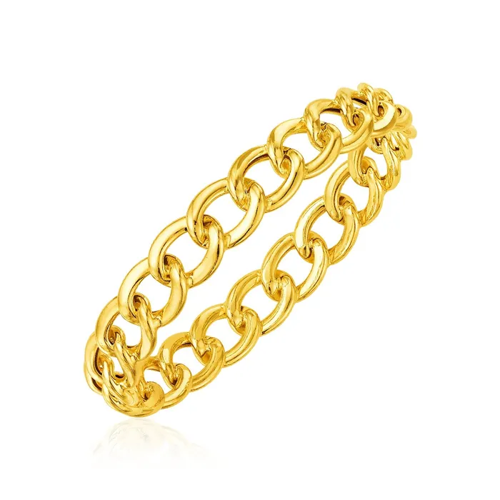 14k Yellow Gold Curb Chain Slip On Bangle MayaMila Bracelets