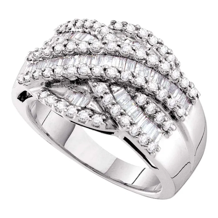 14kt White Gold Womens Baguette Round Diamond Crossover Cocktail Band Ring 100 Cttw mayamila Rings 14kt White Gold Womens Baguette Round Diamond Crossover Cocktail Band Ring 100 Cttw mayamila Rings