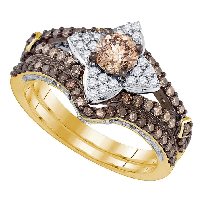 14kt Yellow Gold Womens Cognacbrown Color Enhanced Diamond Bridal Wedding Engagement Ring Band Set 113 Cttw mayamila Rings 14kt Yellow Gold Womens Cognacbrown Color Enhanced Diamond Bridal Wedding Engagement Ring Band Set 113 Cttw mayamila Rings