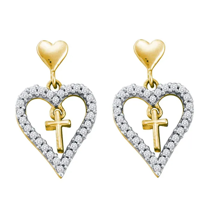 14kt Yellow Gold Womens Round Diamond Heart Cross Dangle Earrings 13 Cttw mayamila Earrings 14kt Yellow Gold Womens Round Diamond Heart Cross Dangle Earrings 13 Cttw mayamila Earrings