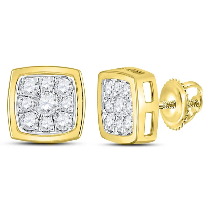 14kt Yellow Gold Womens Round Diamond Square Cluster Stud Earrings 12 Cttw mayamila Earrings 14kt Yellow Gold Womens Round Diamond Square Cluster Stud Earrings 12 Cttw mayamila Earrings