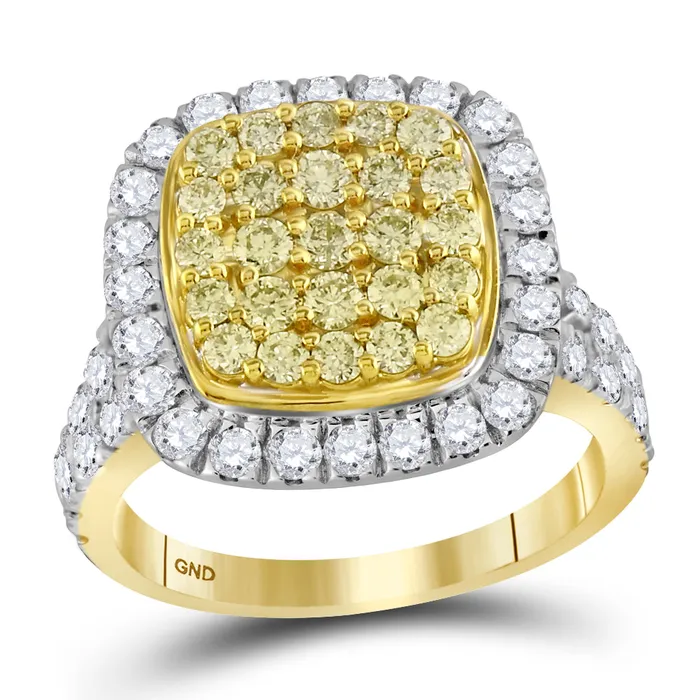 14kt Yellow Gold Womens Round Natural Yellow Diamond Cluster Ring 134 Cttw mayamila Rings