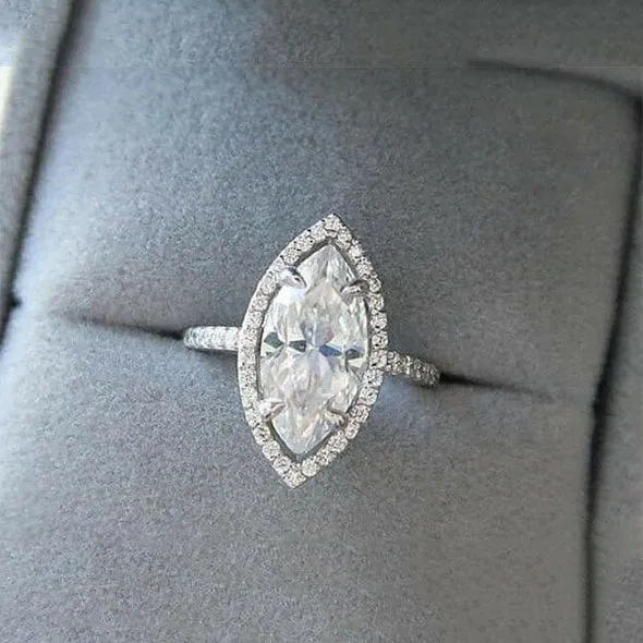 25CT Handmade Halo Marquise Cut Sterling Silver Engagement Ring shine of diamond Rings 25CT Handmade Halo Marquise Cut Sterling Silver Engagement Ring shine of diamond Rings