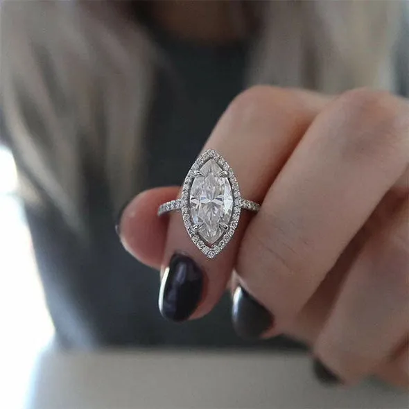 25CT Handmade Halo Marquise Cut Sterling Silver Engagement Ring shine of diamond Rings