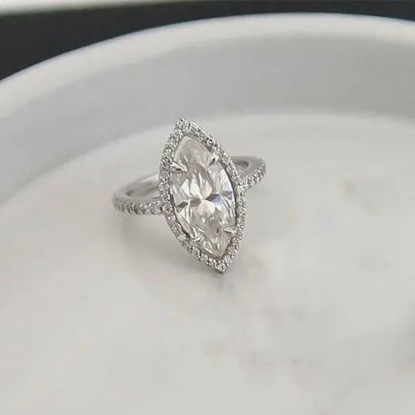 25CT Handmade Halo Marquise Cut Sterling Silver Engagement Ring shine of diamond Rings