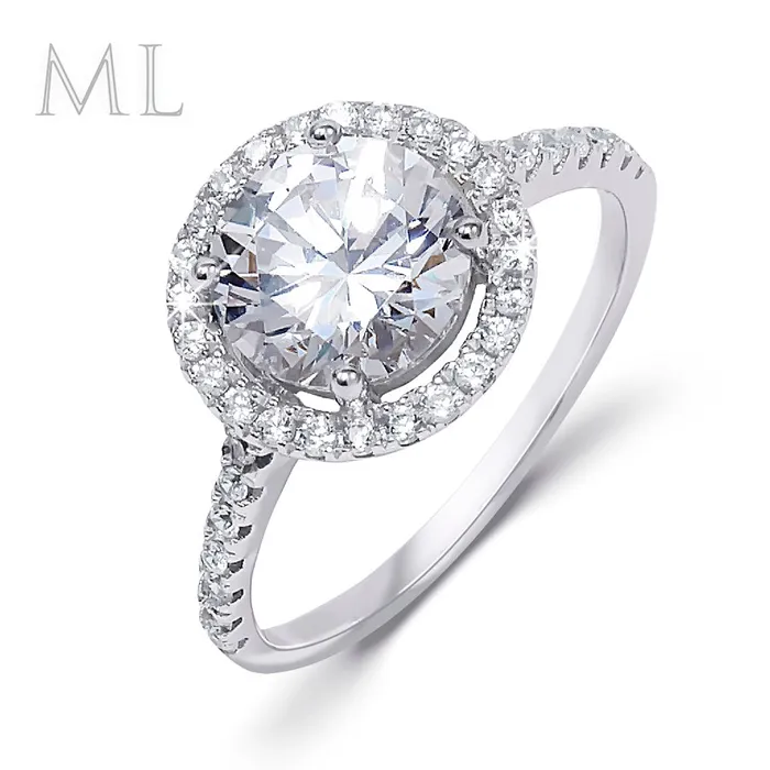 2 CT Carat Halo ROUND CUT Bridal Engagement RING White Gold Plated Size 59 mayamila Rings