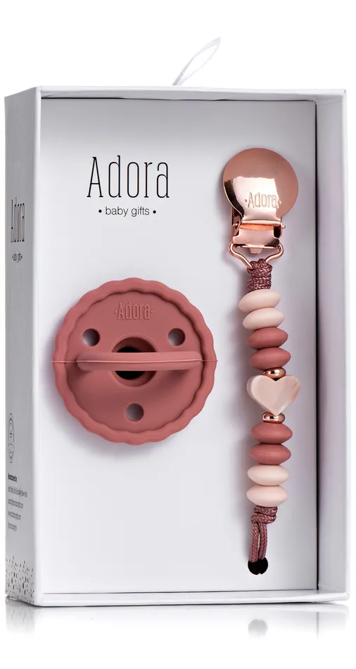 Adora Pacifier and Pacifier Clip Baby Gift Set Rosewood Heart Adora Baby Gifts Necklaces Adora Pacifier and Pacifier Clip Baby Gift Set Rosewood Heart Adora Baby Gifts Necklaces