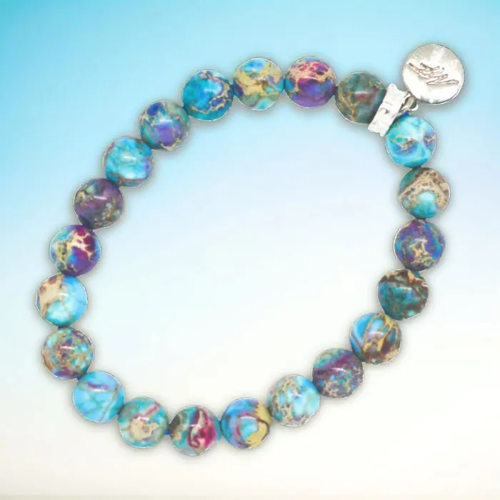 Blue Jasper Stone Flat Silver Bracelet 8 MM MF Bracelets