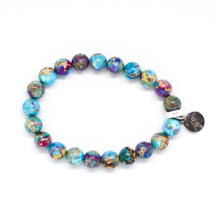Blue Jasper Stone Flat Silver Bracelet 8 MM MF Bracelets
