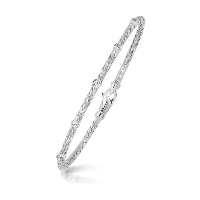 Bracelets MayaMila 14k White Gold Diamond Accent Station Basket Weave Bracelet Bracelets MayaMila 14k White Gold Diamond Accent Station Basket Weave Bracelet