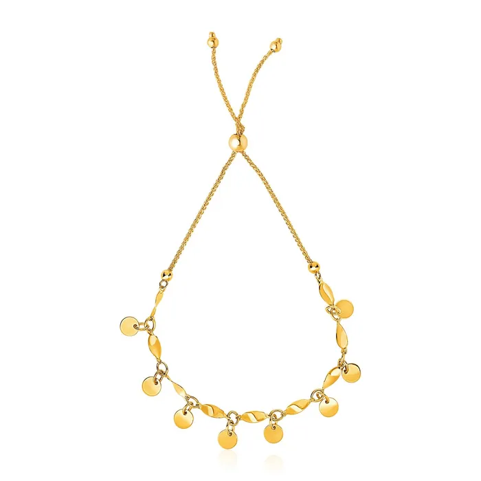Bracelets MayaMila 14k Yellow Gold Lariat Bracelet with Shiny Flat Disc Stations Bracelets MayaMila 14k Yellow Gold Lariat Bracelet with Shiny Flat Disc Stations