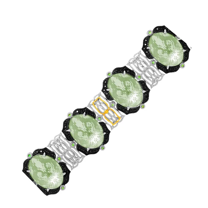 Bracelets MayaMila 18k Yellow Gold Sterling Silver Amethyst Tsavorite Diamond Bracelet