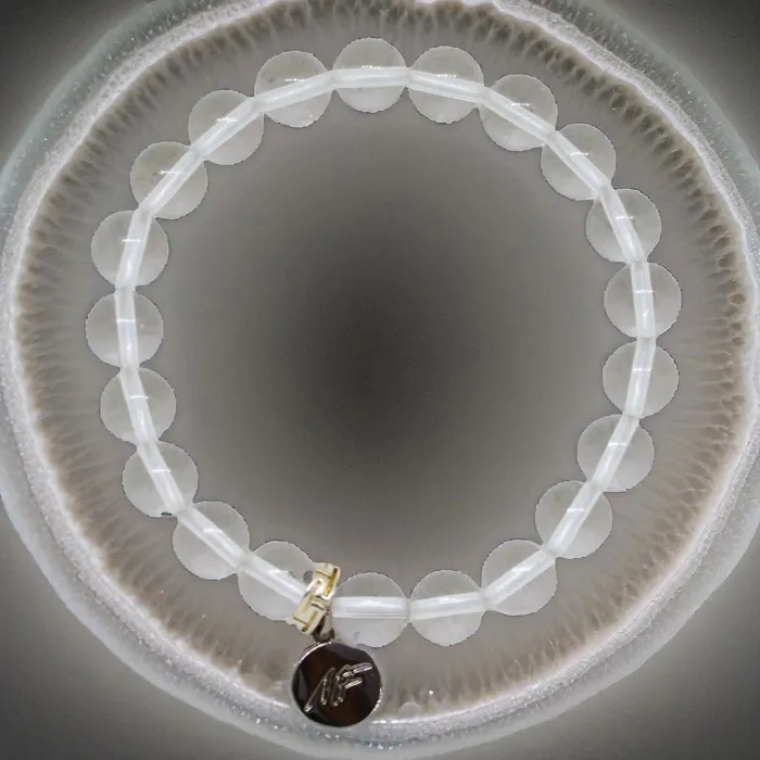 Bracelets MF Clear Quartz Flat Silver Bead Bracelet 8 MM