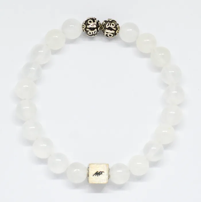 Bracelets MF Selenite Round Infinity Silver Bracelet 8 MM